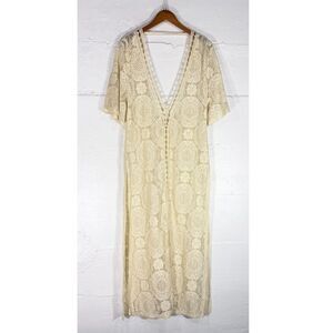 Chelsea28 Cream Crochet Lace Maxi Dress Swim Cover Up Boho Festival Small